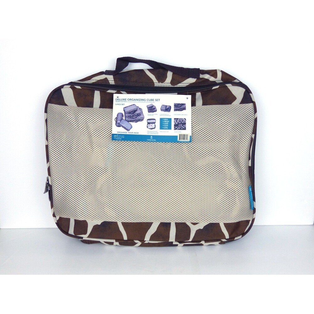 Handy Sandy Deluxe 5 Pc Packing Cube Set Giraffe Print Travel Organizer NWT